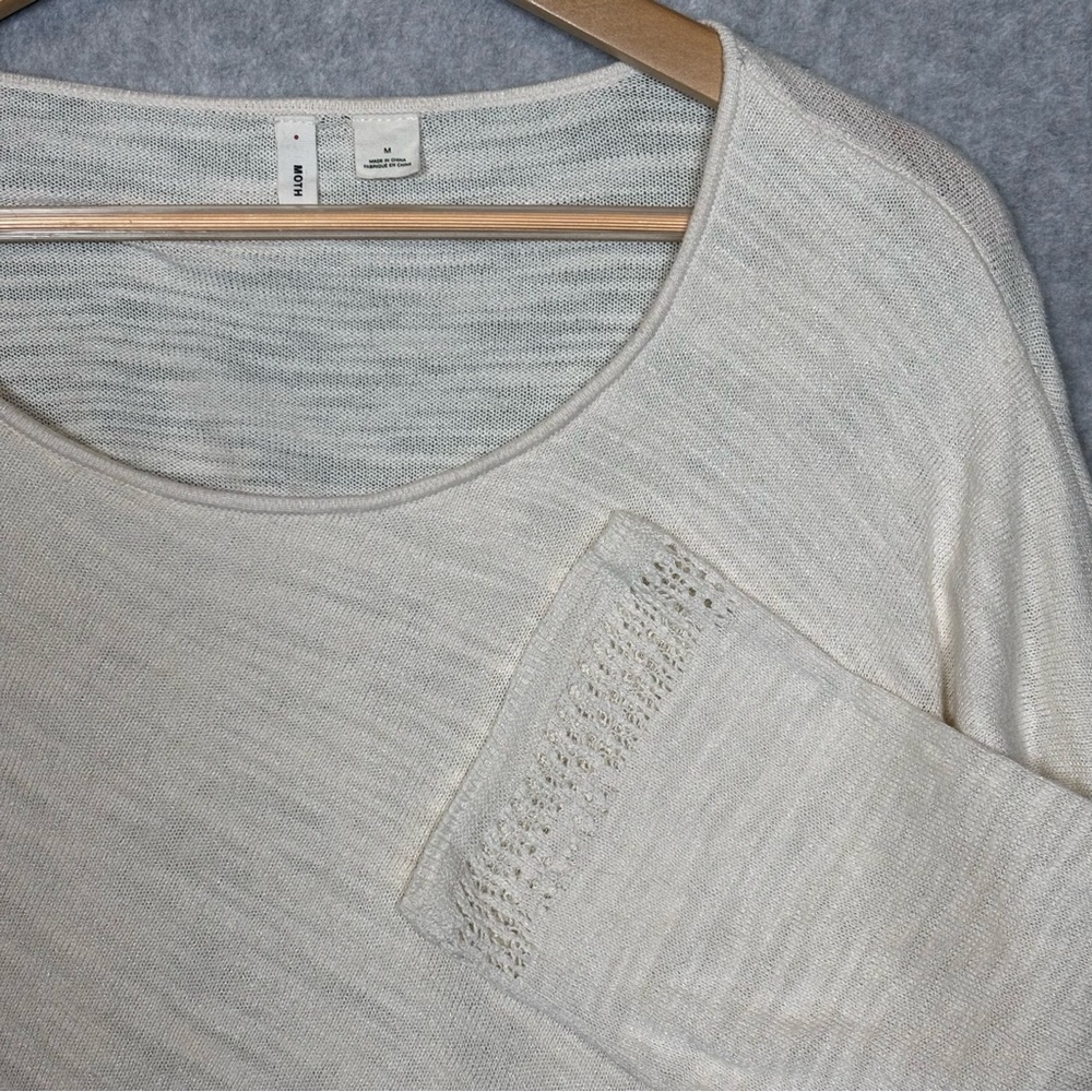 Anthropologie Moth Senna Open Cross Sweater Knit Top-Ivory-Women Size Medium